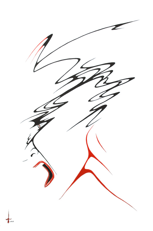 Lakshmi Mohanbabu RAGE “Venomous strike”  The lines express the movement created from the furious intensity of explosive anger seen as fangs atop the head.